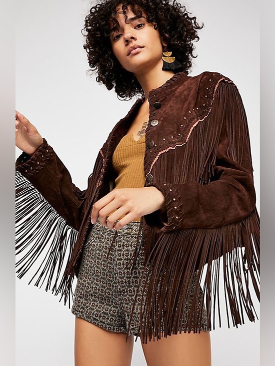 We The Free Jackets & Blazers - We the Free Free People Brown Wild Skies Fringe Cowhide Western Jacket